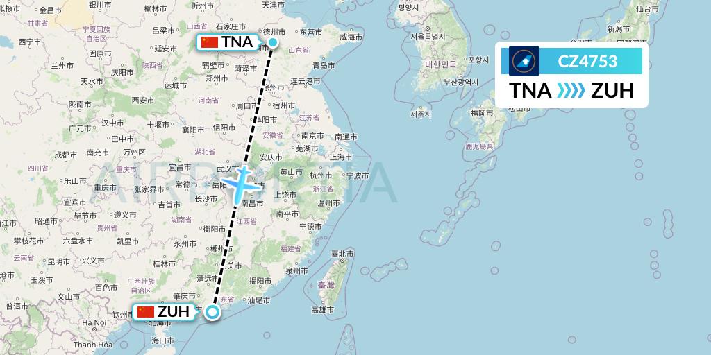 CZ4753 China Southern Airlines Flight Map: Jinan to Zhuhai