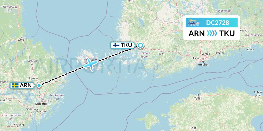 DC2728 Braathens Regional Flight Map: Stockholm to Turku