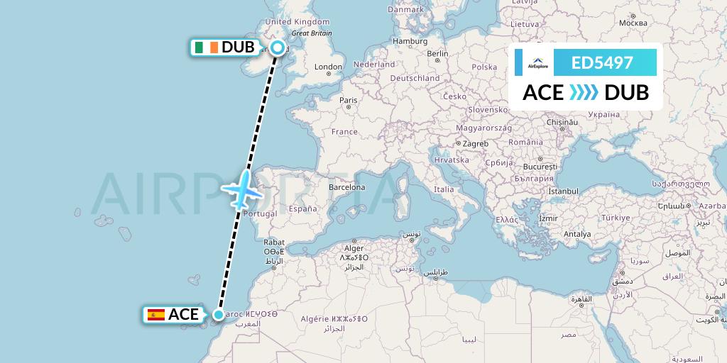 ED5497 AirExplore Flight Map: Lanzarote to Dublin