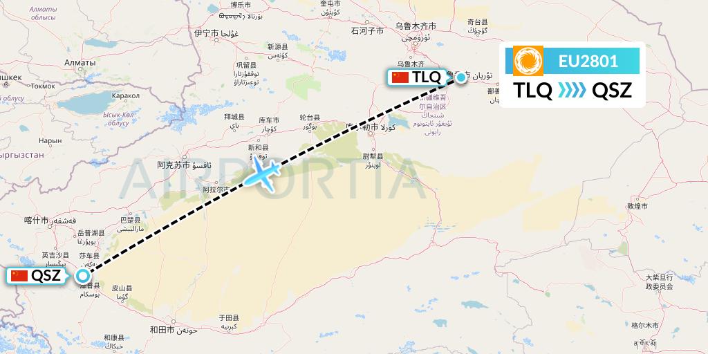 EU2801 Chengdu Airlines Flight Map: Turpan to Hotan
