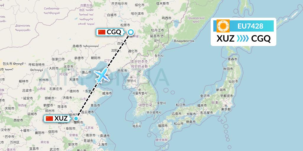 EU7428 Chengdu Airlines Flight Map: Xuzhou to Changchun