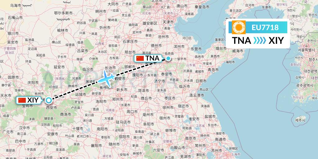 EU7718 Chengdu Airlines Flight Map: Jinan to Xi'an