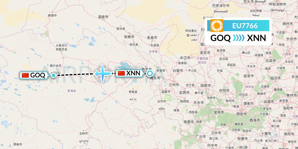 EU7766 Chengdu Airlines Flight Map: Golmud to Xining