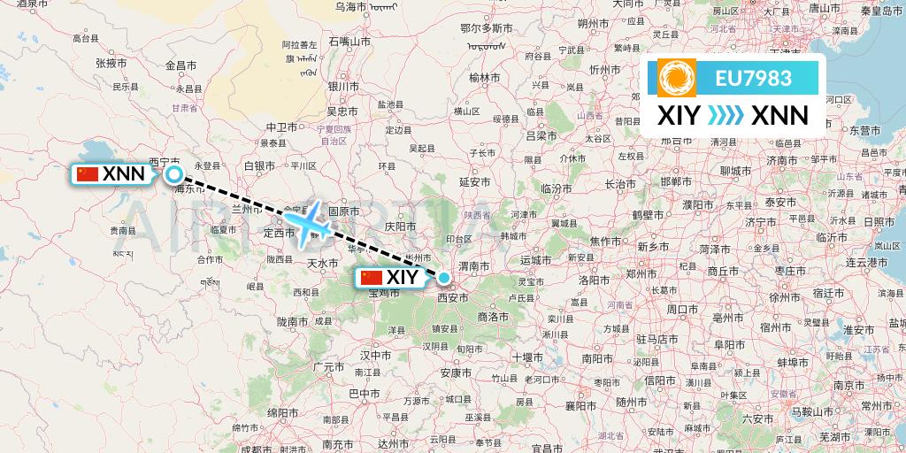 EU7983 Chengdu Airlines Flight Map: Xi'an to Xining