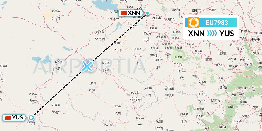 EU7983 Chengdu Airlines Flight Map: Xining to Yushu
