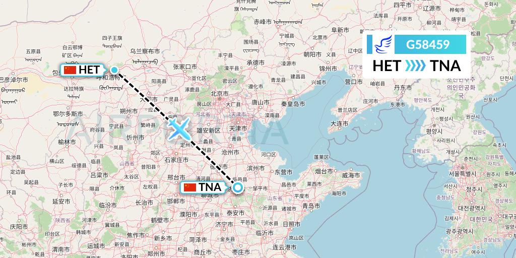 G58459 China Express Airlines Flight Map: Hohhot to Jinan