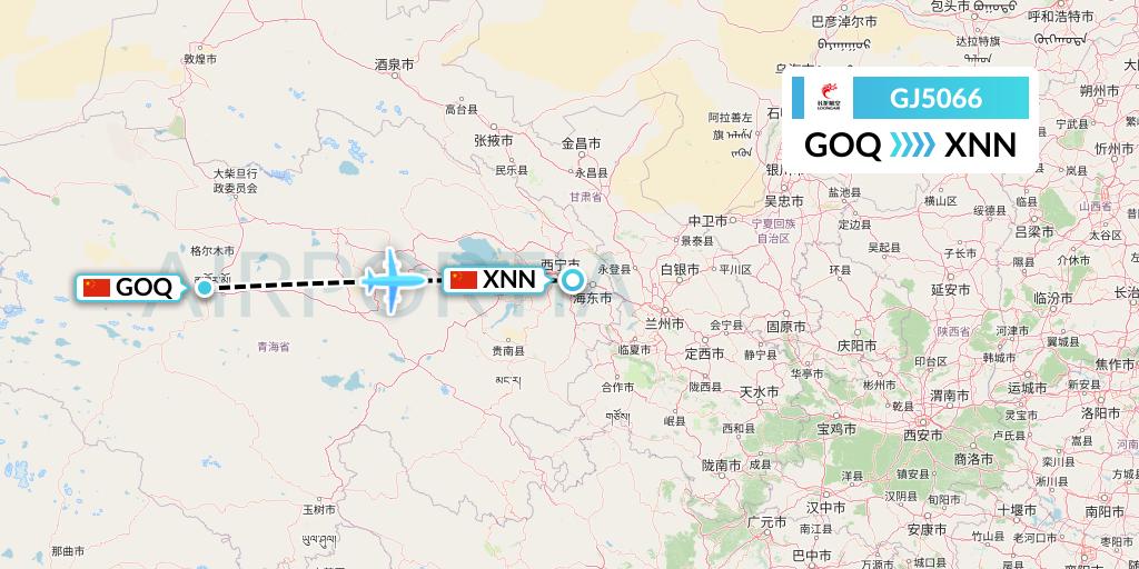 GJ5066 Loong Airlines Flight Map: Golmud to Xining
