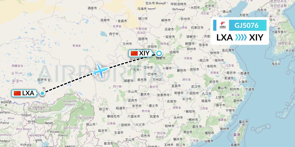 GJ5076 Loong Airlines Flight Map: Lhasa to Xi'an