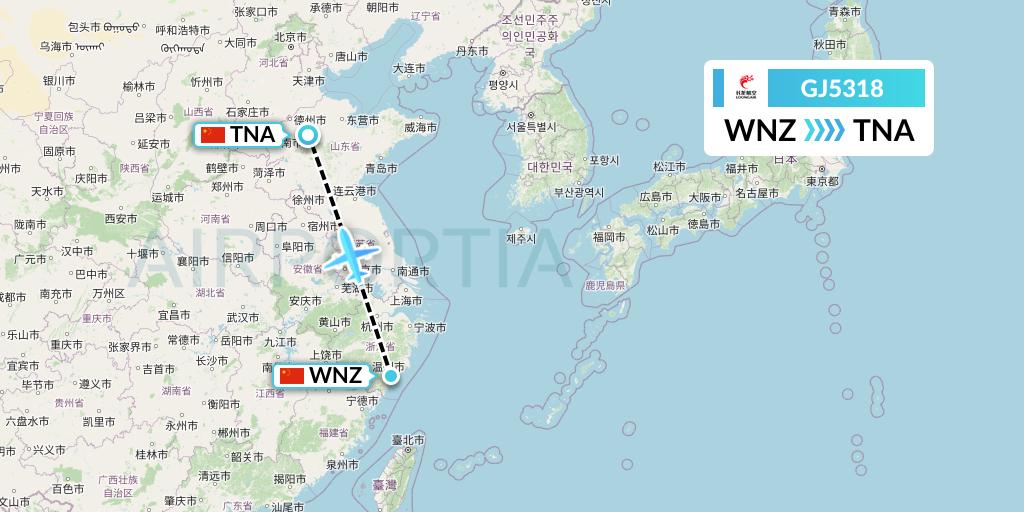 GJ5318 Loong Airlines Flight Map: Wenzhou to Jinan