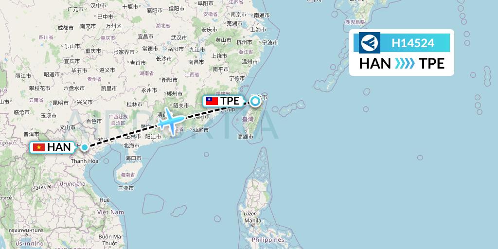 H14524 Hahn Air Systems Flight Map: Hanoi to Taipei
