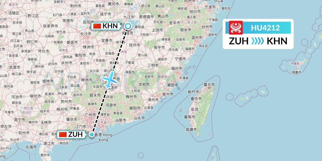 HU4212 Hainan Airlines Flight Map: Zhuhai to Nanchang