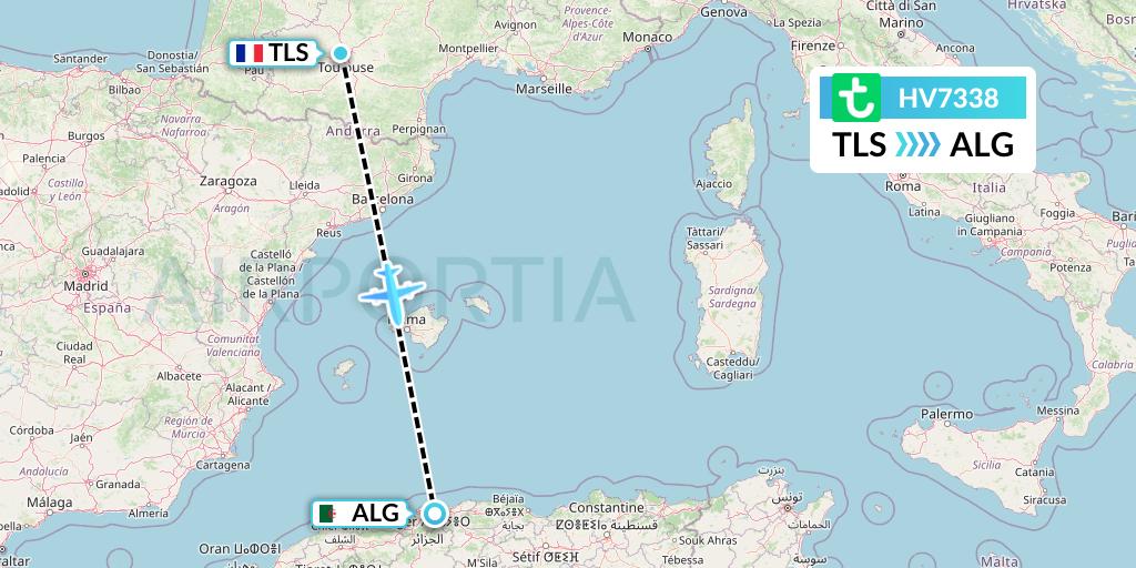 HV7338 Transavia Flight Map: Toulouse to Algiers