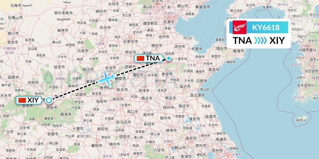 KY6618 Kunming Airlines Flight Map: Jinan to Xi'an