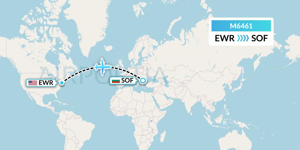 M6461 Amerijet International Flight Map: New York to Sofia