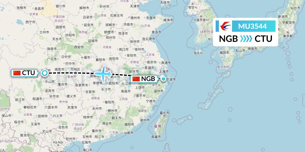 MU3544 China Eastern Airlines Flight Map: Ningbo to Chengdu