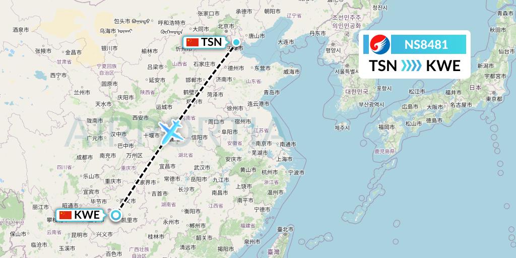 NS8481 Hebei Airlines Flight Map: Tianjin to Guiyang