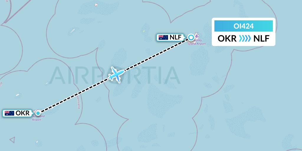 OI424 Hinterland Aviation Flight Map: Yorke Island to Darnley Island