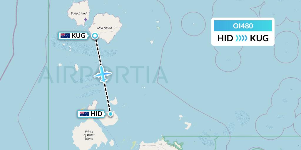 OI480 Hinterland Aviation Flight Map: Horn Island to Australia