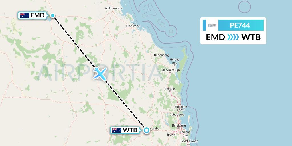 PE744 People's Viennaline Flight Map: Emerald to Toowoomba