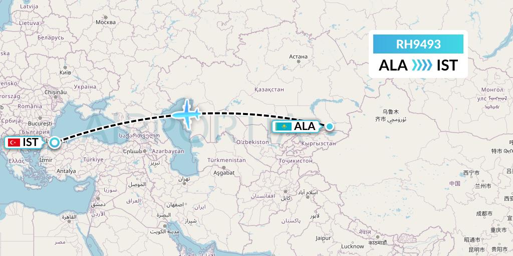 RH9493 Republic Express Airlines Flight Map: Almaty to Istanbul