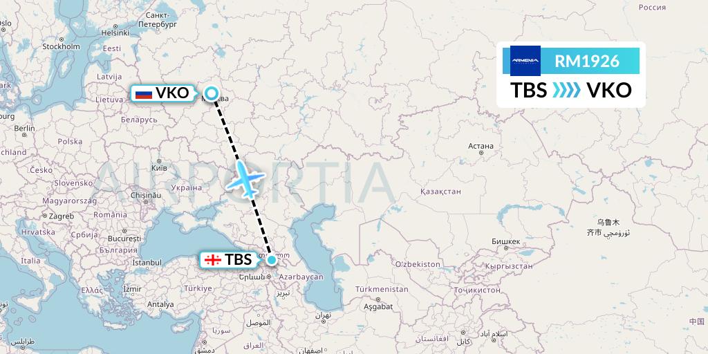RM1926 Armenia Flight Map: Tbilisi to Moscow