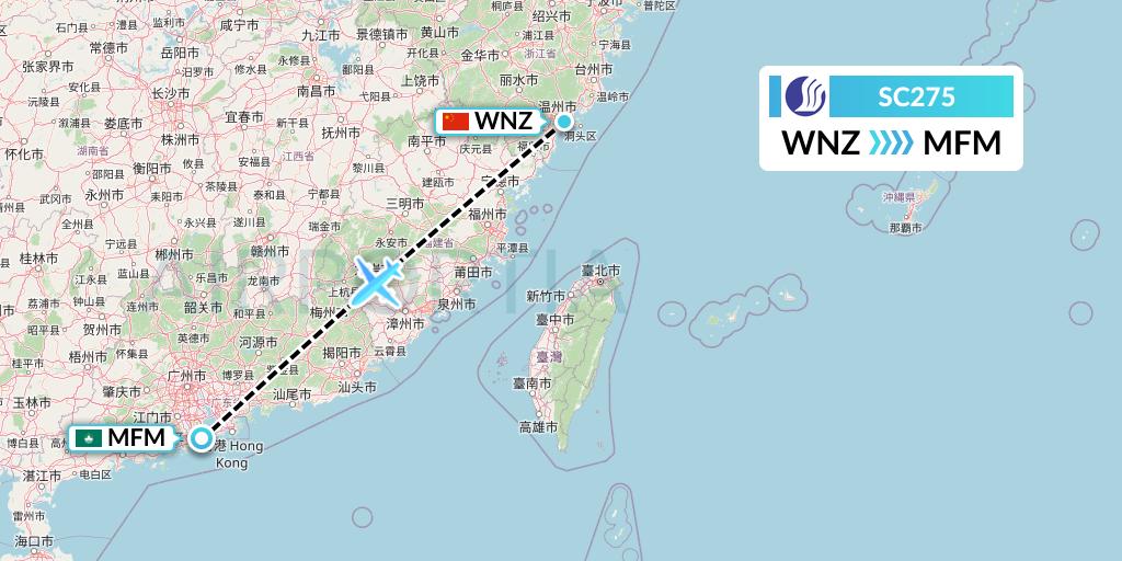 SC275 Shandong Airlines Flight Map: Wenzhou to Macau