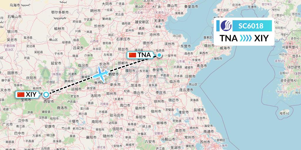 SC6018 Shandong Airlines Flight Map: Jinan to Xi'an