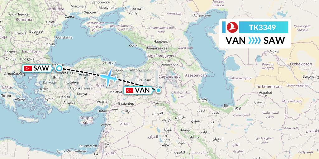 TK3349 Turkish Airlines Flight Map: Van to Istanbul
