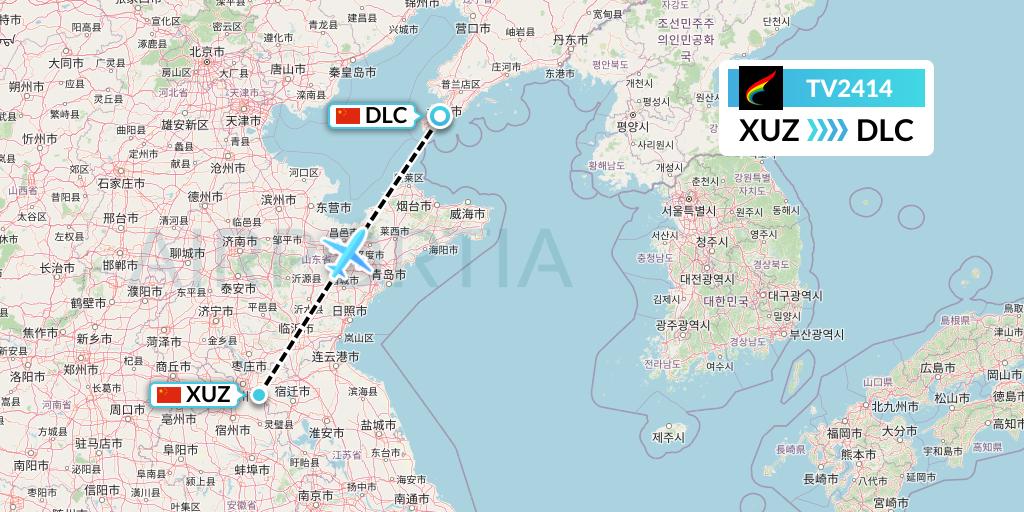 TV2414 Tibet Airlines Flight Map: Xuzhou to Dalian