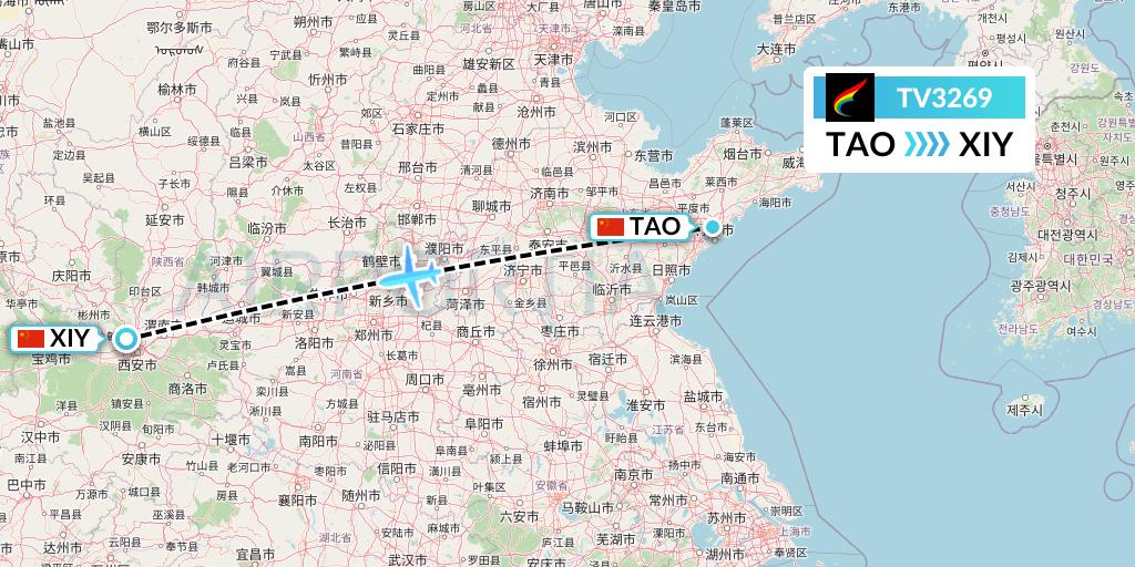 TV3269 Tibet Airlines Flight Map: Qingdao to Xi'an