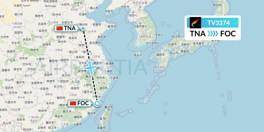 TV3374 Tibet Airlines Flight Map: Jinan to Fuzhou
