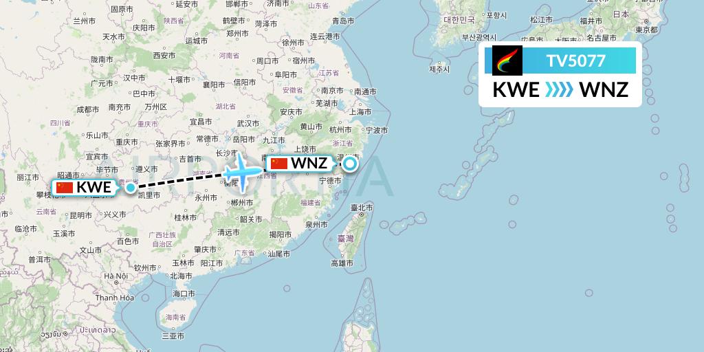 TV5077 Tibet Airlines Flight Map: Guiyang to Wenzhou