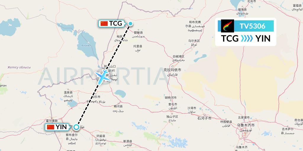 TV5306 Tibet Airlines Flight Map: Tacheng to Yining