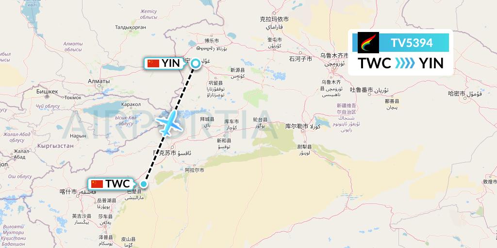 TV5394 Tibet Airlines Flight Map: Kashgar to Yining
