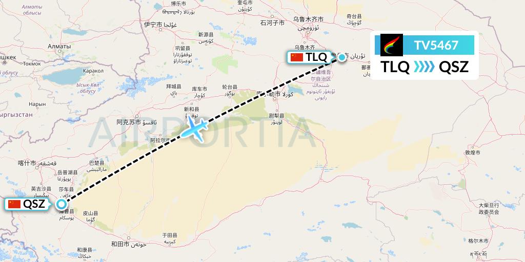 TV5467 Tibet Airlines Flight Map: Turpan to Hotan