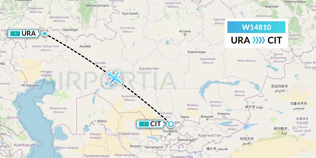 W14810 World Ticket Ltd Flight Map: Oral to Shymkent