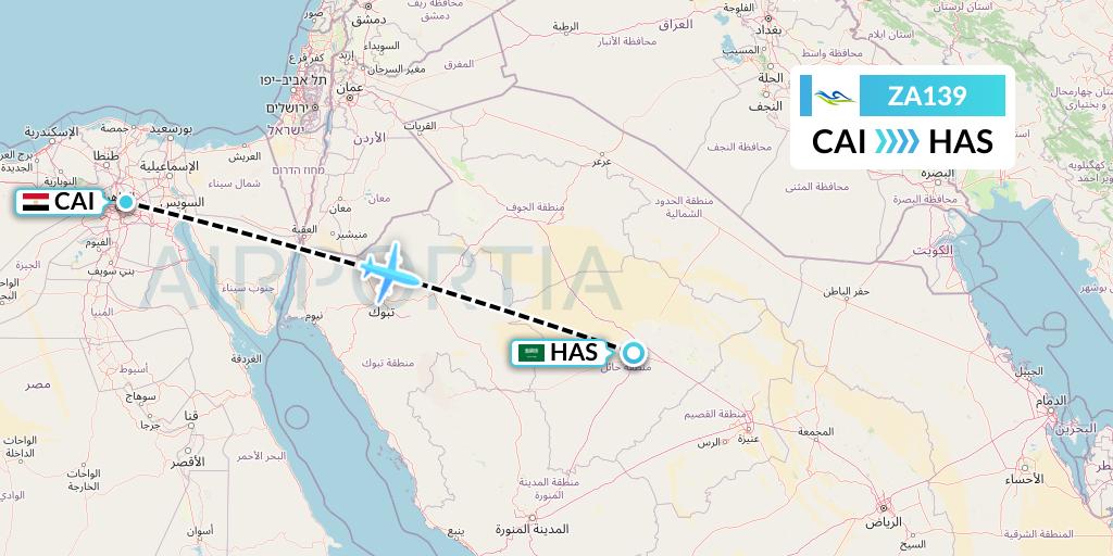 ZA139 Sky Angkor Airlines Flight Map: Cairo to Ha'il