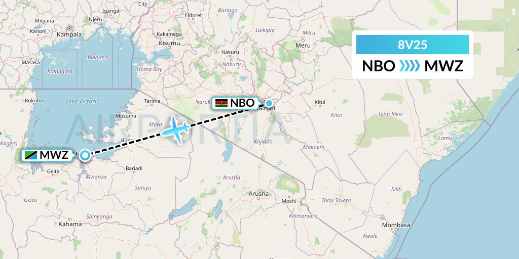 8V25 Wright Air Service Flight Map: Nairobi to Mwanza