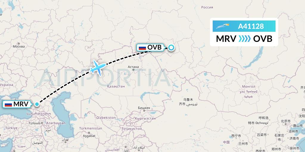 A41128 Azimuth Airlines Flight Map: Mineralnye Vody to Novosibirsk