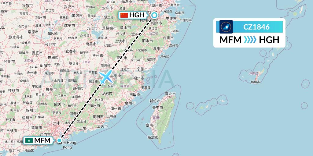 CZ1846 China Southern Airlines Flight Map: Macau to Hangzhou