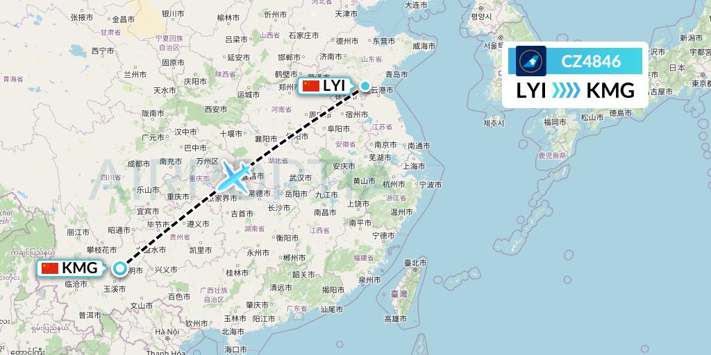 CZ4846 China Southern Airlines Flight Map: Linyi to Kunming