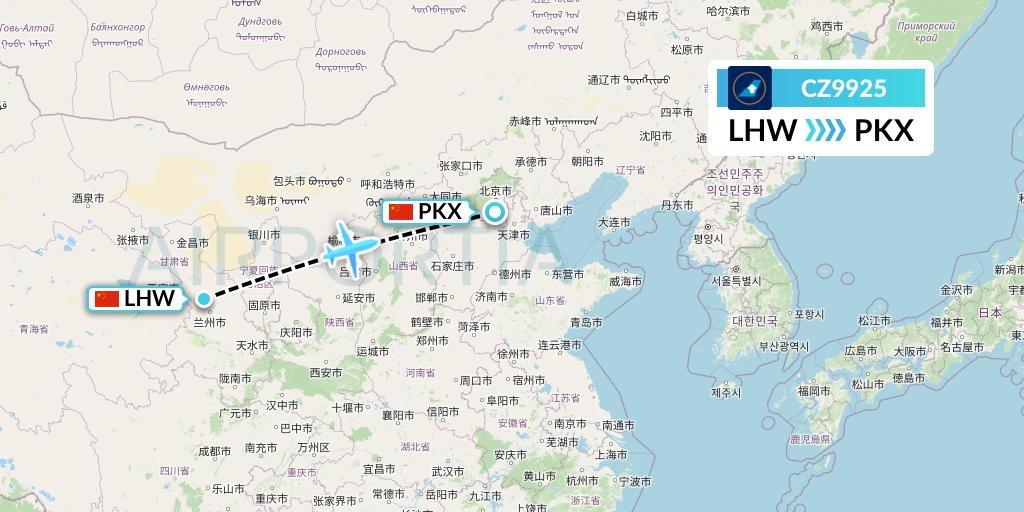 CZ9925 China Southern Airlines Flight Map: Lanzhou to Beijing