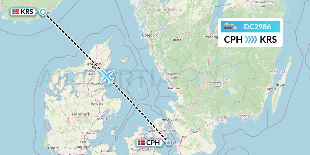 DC2986 Braathens Regional Flight Map: Copenhagen to Kristiansand