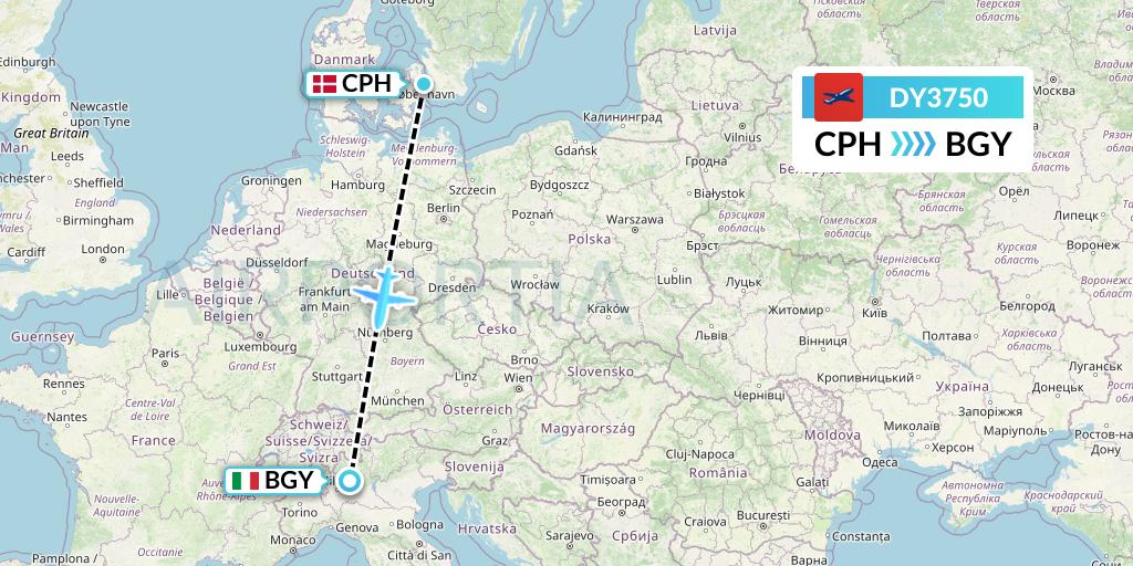 DY3750 Norwegian Flight Map: Copenhagen to Milan