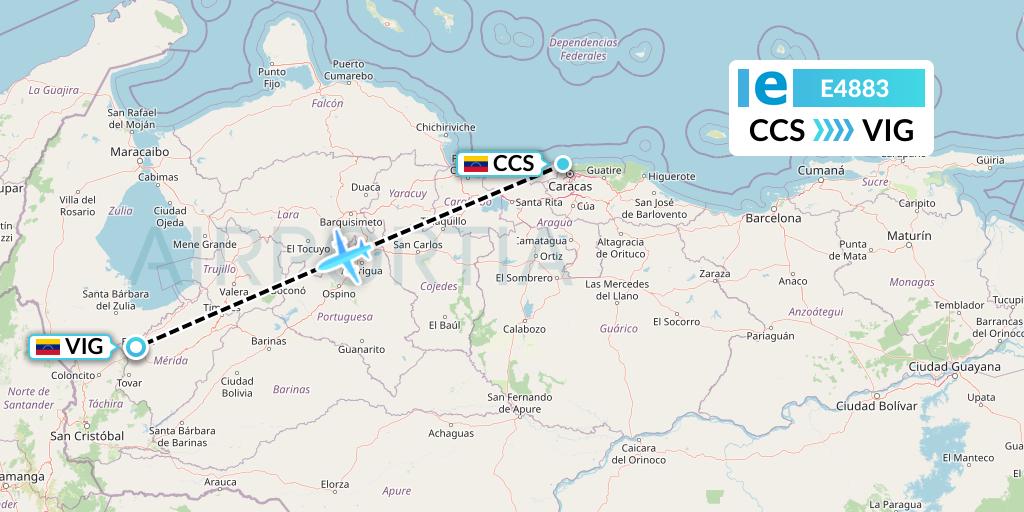 E4883 Estelar Latinoamerica C.A. Flight Map: Caracas to El Vigia