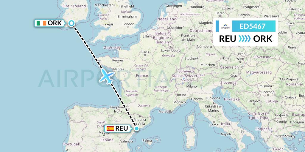 ED5467 AirExplore Flight Map: Reus to Cork