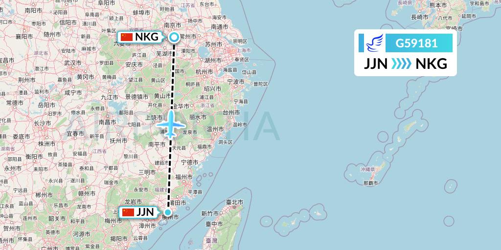 G59181 China Express Airlines Flight Map: Jinjiang to Nanjing