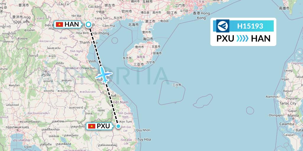 H15193 Hahn Air Systems Flight Map: Pleiku to Hanoi
