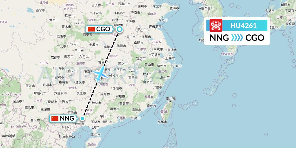 HU4261 Hainan Airlines Flight Map: Nanning to Zhengzhou