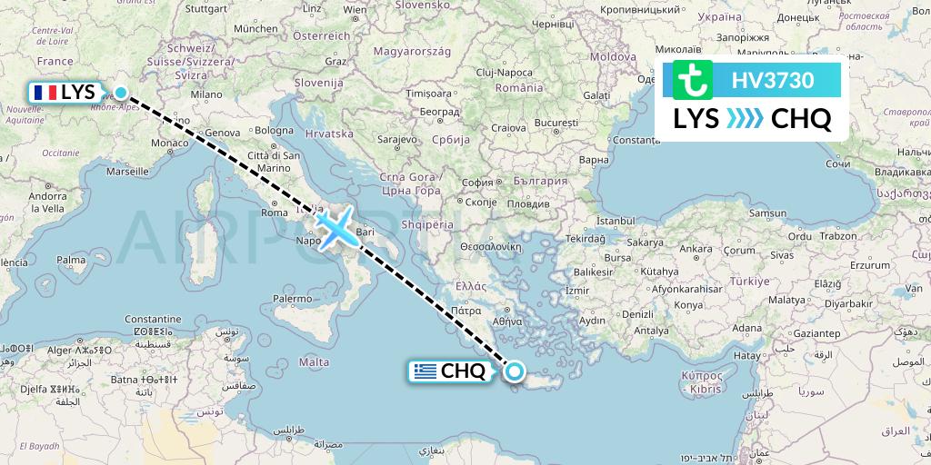 HV3730 Transavia Flight Map: Lyon to Chania